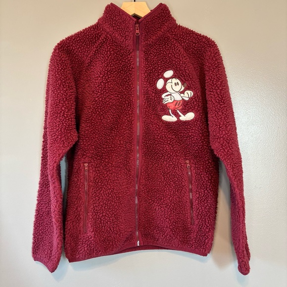 Disney Jackets & Blazers - Disney Parks Mickey Mouse XS Full Zip Sherpa Jacket Maroon Burgundy Red